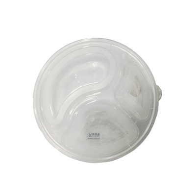 奥德鑫一次性PP餐盒 透明三格圆形快餐盒饭900ml 整箱
