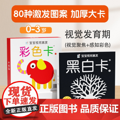 共2册 海润阳光 宝宝视觉激发:黑白卡1+彩色卡1 0-3岁婴幼儿早教启蒙 逻辑思维训练 幼儿园小班中班大班 孩子早教学