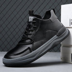 冬季新款高帮鞋子男加绒真皮百搭保暖歪头芒果鞋男士休闲棉鞋