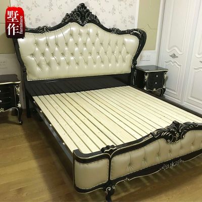 欧式实木床 主卧大床1.8米双人床黑檀橡木花新古典美式皮床