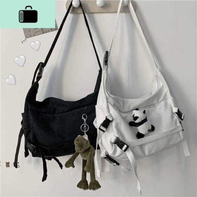 韩国ins日系原宿暗黑风机能工装帆布包女百搭纯色学生单肩斜挎包NEW LAKE女斜挎包