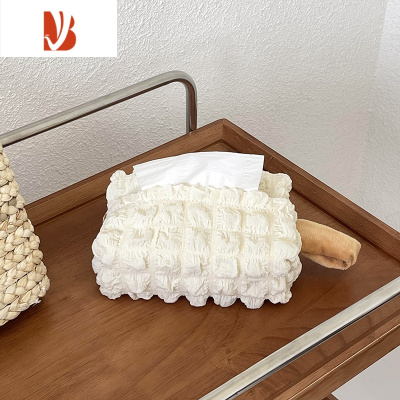 三维工匠ins韩国泡泡褶皱抽纸袋收纳纸巾袋纸巾盒可挂家用车载挂式抽纸盒 奶白