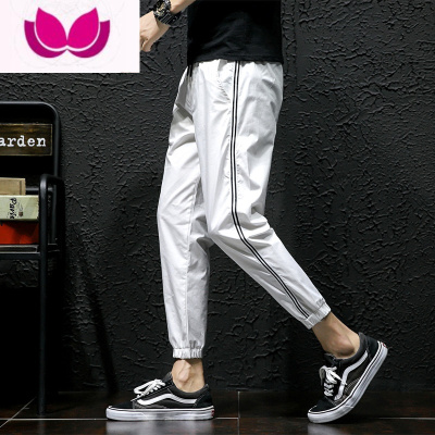 七斓痞帅男裤子九分裤夏季轻薄冰丝运动裤大码束脚休闲裤超薄速干裤子