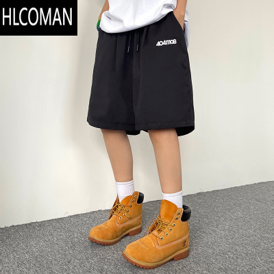 HLCOMAN404MOB五分短裤男美式直筒刺绣字母中裤夏季潮牌休闲简约运动裤子