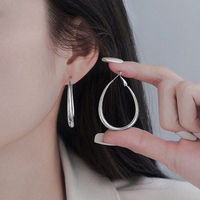 s925银针水滴素圈耳环女简约时髦显脸瘦圈圈耳饰轻奢气质高级耳圈送女朋友老婆情人节七夕生日礼物
