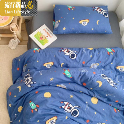 卡通小宇宙天竺棉棉四件套儿童学生床上针织棉被套床笠单 三维工匠
