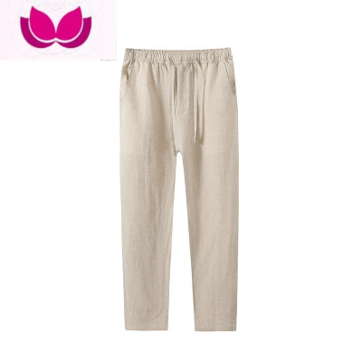 七斓2023新款纯亚麻夏秋季男士休闲裤宽松裤子大码直筒九分裤潮流显瘦