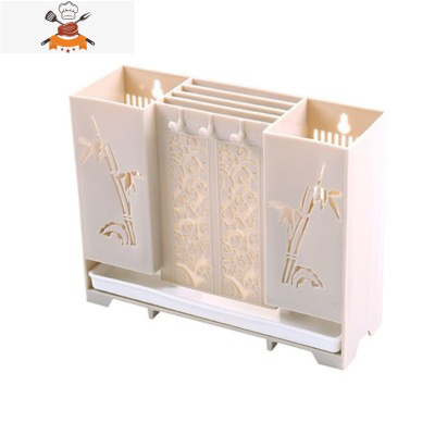 家用免打孔壁挂式沥水筷子笼厨房刀叉勺餐具筒置物架刀架摆放 敬平 杏色餐具架