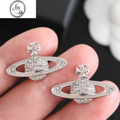 JiMi新款西太后土星满钻耳钉女冷淡风小众设计宇宙星球高级感气质耳环