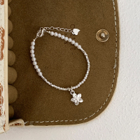 s925纯银花朵珍珠碎银手链ins小众设计手饰高颜值学生党配饰送女朋友老婆情人节七夕生日礼物