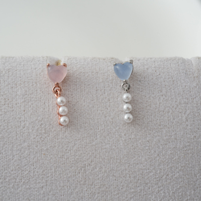 韩国进口耳钉小巧甜美爱心珍珠流苏耳骨钉单只耳门钉送女朋友老婆情人节七夕生日礼物