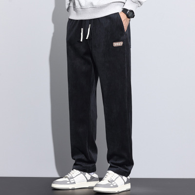美式阔腿裤男生秋冬宽松抽绳直筒长裤子男士新款运动休闲长裤