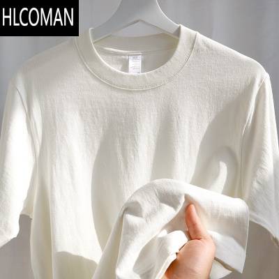 HLCOMAN显白浅灰色 260g正肩短袖T恤质感纯色打底衫男女