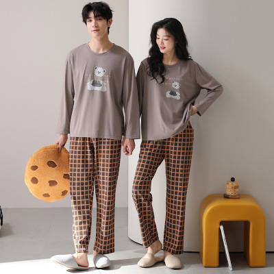 情侣睡衣女春秋冬季棉质长袖长裤氛围感一男一女男士家居服套装