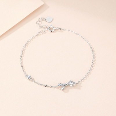 S999足银镶钻蝴蝶结手链女ins轻奢小众设计流苏个性闺蜜手饰批发送女朋友老婆情人节七夕生日礼物