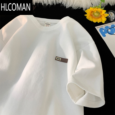 HLCOMAN字母印花短袖t恤男女夏季美式潮牌宽松男士港风五分半袖体恤