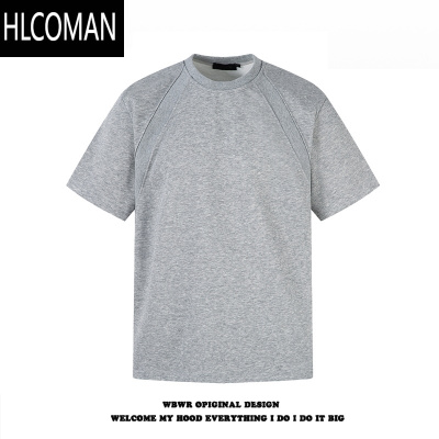 HLCOMAN美式简约设计感纯色圆领短袖T恤男夏季潮牌休闲百搭宽松上衣
