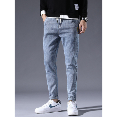 微哈显瘦九分牛仔裤男修身 抽绳百搭时尚韩版休闲百搭男士9分裤子
