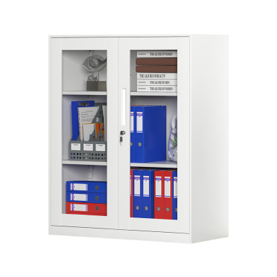 臻远 ZY-WJGC-91 文件柜窄边矮柜拆装档案柜落地书柜 925玻璃门白色