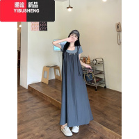 YIBUSHENG大码吊带连衣裙女季宽松遮肚显瘦长裙微胖MM小众高级感过膝裙子