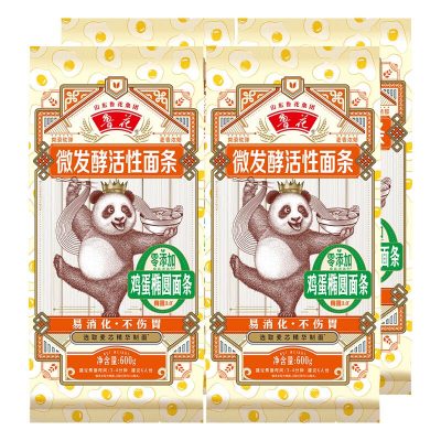 鲁花经典熊猫系列鸡蛋椭圆挂面600g*4 营养早餐面条 汤面 干拌面 炒面 细面 煮面 火锅面 细直面 速食