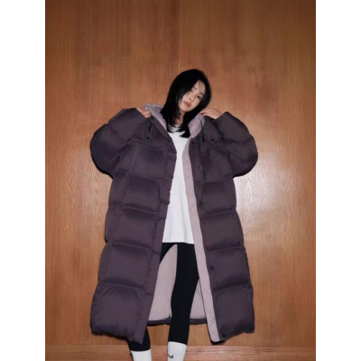 年冬季新款连帽过膝长款时尚保暖加厚棉服女休闲宽松棉衣外套