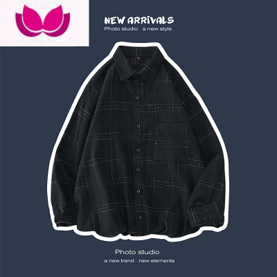 七斓潮流衬衫男长袖格子外套韩版春季衬衣服潮牌打底衫宽松情侣休闲寸