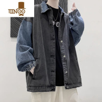 YANXU高街潮牌拼接牛仔外套男美式复古水洗做旧牛仔衣褂子oversize夹克