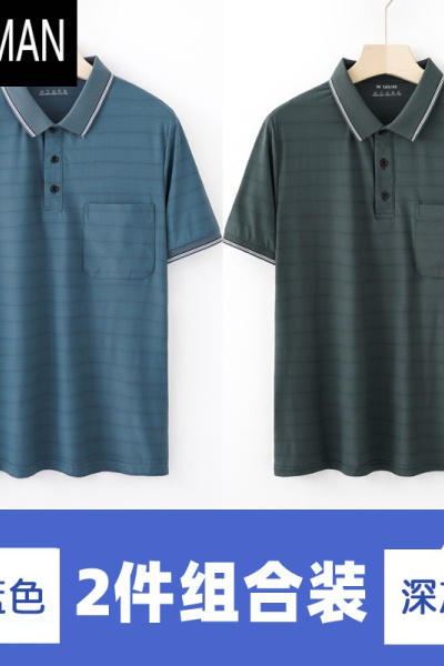 HLCOMAN爸爸薄款夏装中老年男士短袖T恤翻领衫宽松冰丝速干网眼爷爷