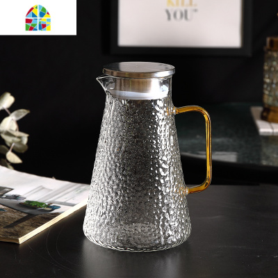 北欧风冷水壶家用玻璃凉白开水壶凉水杯套装创意耐热高温水壶客厅 FENGHOU 1壶方柄+6锤纹直杯+墨绿大号托盘配凉水壶