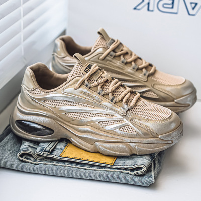 百搭秋季新款时尚舒适拼色休闲日常系带网面男士透气男款运动鞋