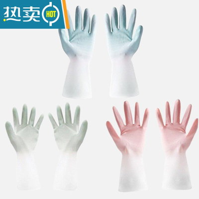 敬平橡胶手套耐用加厚加长乳胶长款家务厨房洗碗手套女耐用牛筋薄款 混色2双装[指定颜色备注 -无备注随机发] S