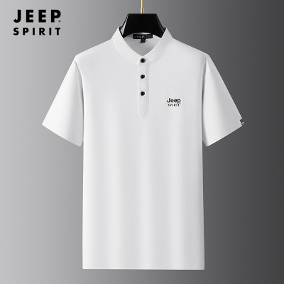JEEP SPIRIT纯棉短袖T恤男士夏季新款宽松中年爸爸全棉立领体闲上
