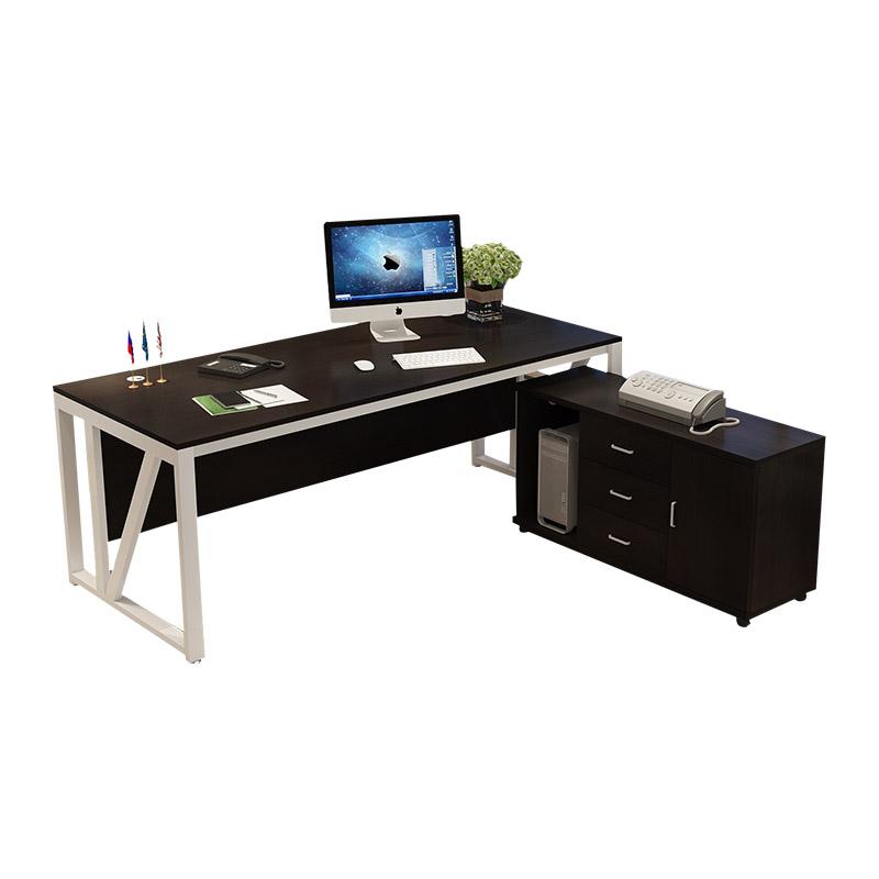 戴劲 办公家具经理办公桌老板桌总裁桌简约现代时尚大气大班台经理桌主管桌椅组合 1.6米+侧柜(白色+白架)