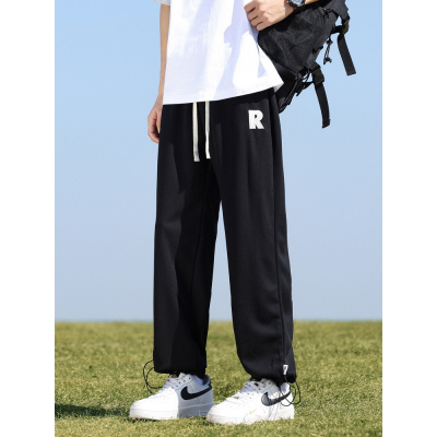 一裤两穿运动裤休闲男字母宽松阔腿裤男生街潮百搭简约直筒裤男款