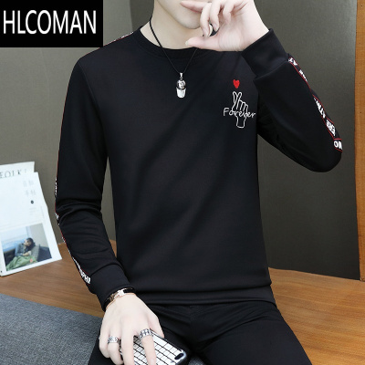 HLCOMAN秋季男士长袖t恤薄款韩版修身上衣服2024新款套装潮流男款打底衫