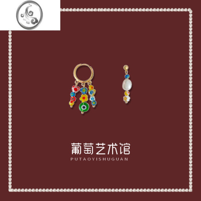 JiMi多巴胺女孩~适合夏天的耳环不对称设计感碎花琉璃甜酷风耳扣串珠