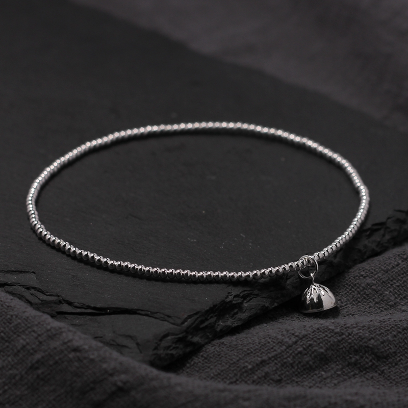 原创设计纯银脚链复古森系银饰个性饰品韩版学生简约银珠莲蓬脚饰送女朋友老婆情人节七夕生日礼物