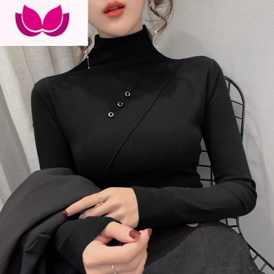 七斓半高领加厚长袖韩版内搭打底衫新款双面德绒保暖T恤上衣女