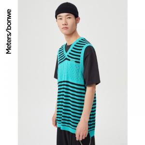 [1件3折价:58.5]美特斯邦威条纹毛织背心男新款春秋肌理撞色宽松潮流男士上衣