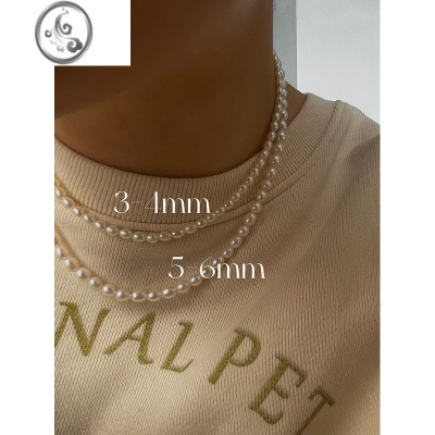 JiMi时尚复古春夏新款叠戴淡水米粒珍珠项链女轻奢小众设计锁骨链