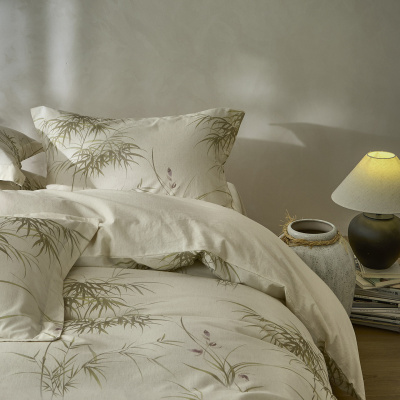 新中式印花棉麻床上四件套1.8m国风纯棉床单被套床品四季通用