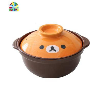 日式新款陶瓷砂锅炖锅煲汤家用燃气可高温煮粥焖沙锅小号卡通可爱 FENGHOU 棕熊8寸-1.3升(2-3人)