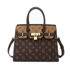 MKJ奢侈品大牌洋气女士铂金包2023新款真皮女包百搭斜挎手提包包单肩小包 咖啡色