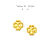 周大福爱心四叶草足金黄金耳钉耳饰女计价(工费380)EOF1832送生日礼物