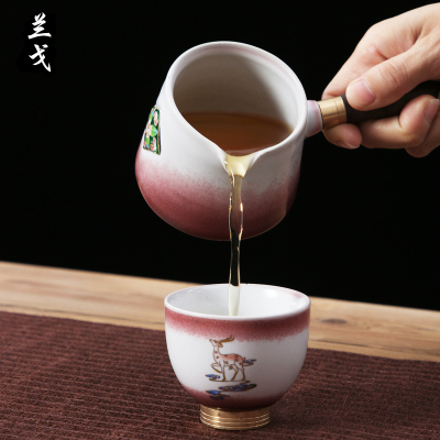 美帮汇粗陶公道杯功夫茶具复古侧把茶海茶道茶杯分茶器家用陶瓷公杯