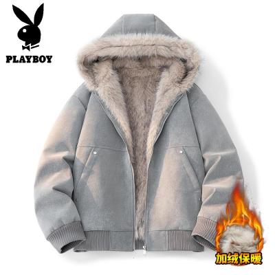 花花公子新款高品质加绒连帽棉衣男加绒夹克座山青少年保暖冬季外套