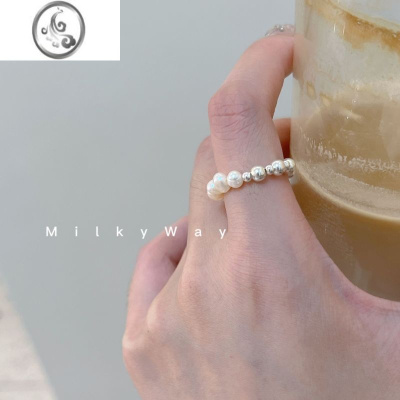 JiMi有迹MilkyWay珍珠银珠拼接戒指弹力绳银银s925淡水韩系可调节
