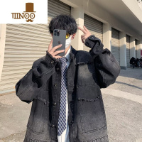 YANXU做旧复古渐变毛边牛仔外套男女宽松韩系感小众休闲工装夹克潮