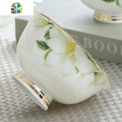 景德镇陶瓷餐具十个4.5寸米饭碗家用吃饭高脚防烫碗盘碟套装 FENGHOU 描金百合花[5英寸10个]